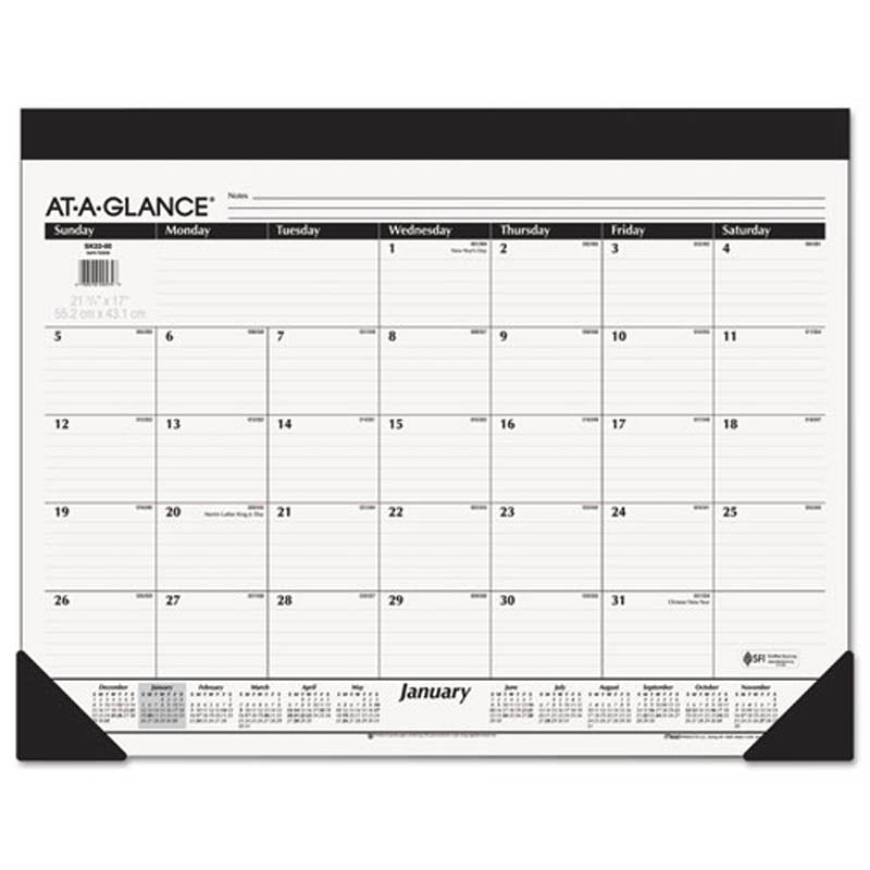 Monthly Refillable Desk Pad, 22″ X 17″, White, 2026