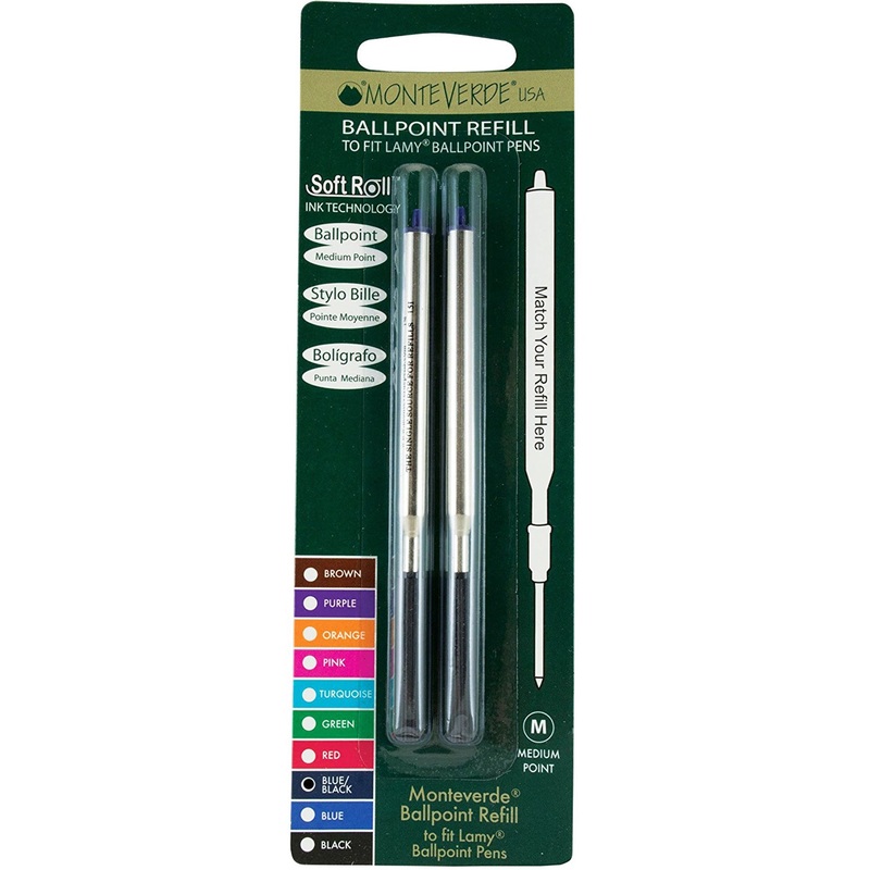 Monteverde Ballpoint refill to fit Lamy pen – Blue/Black Medium 2 per pack