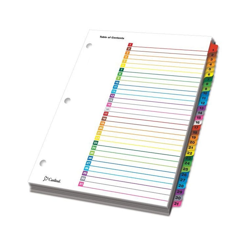 OneStep Printable Table of Contents Dividers w/ Tabs, 1-31, Letter (set of 31) Multicolor Tabs