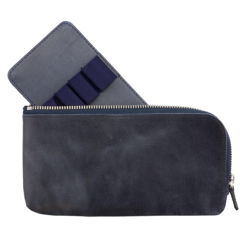 Galen Leather Co. Slip-N-Zip 4 Pen Pouch – Crazy Horse Navy Blue