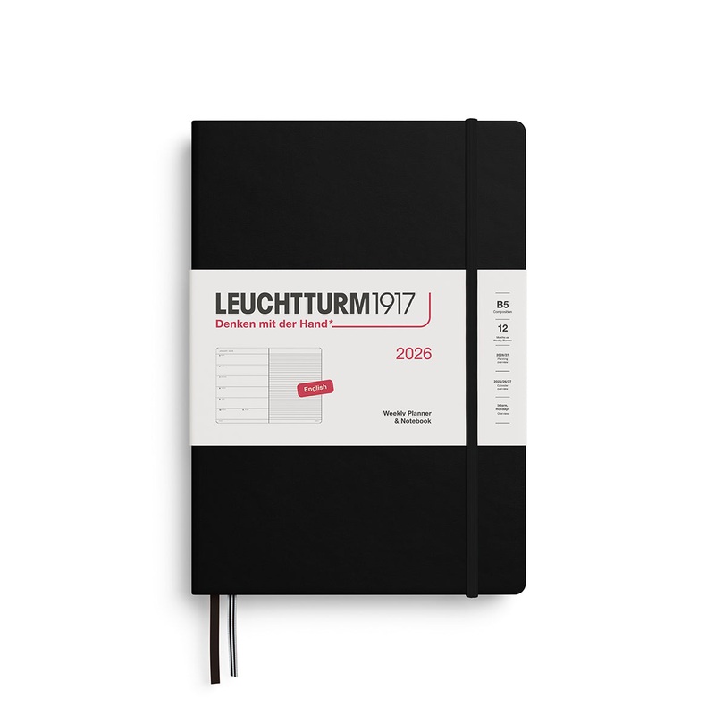 Leuchtturm1917 2026 B5 Hardcover Weekly Planner with Notebook Composition – Black