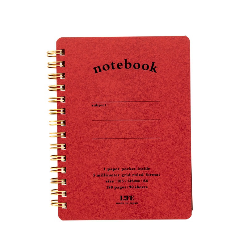Life Stationery A6 Spiral Pocket Notebook 5mm Grid – Red Grid