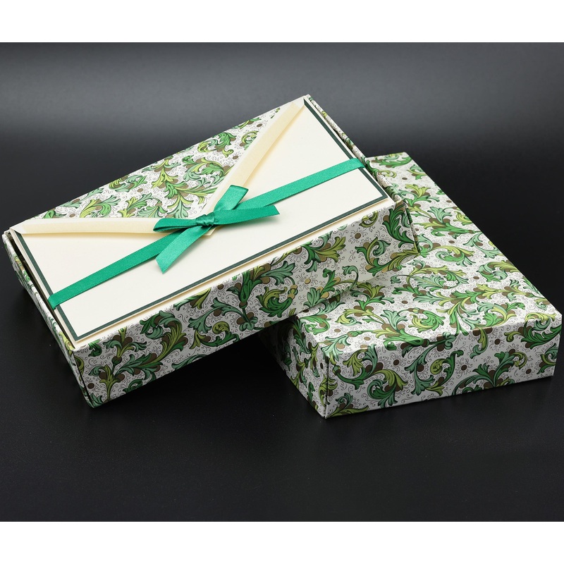 Green Florentine Folded Notecards 4,13x 6,30 (10ct.) | Rossi 1931 Italian Stationery