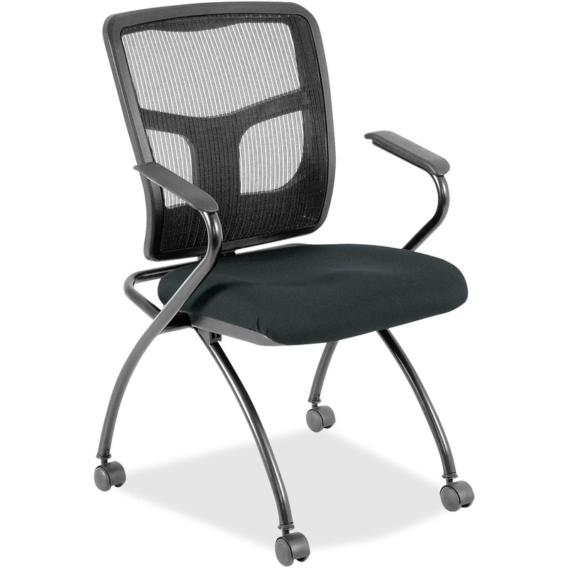 Lorell Mesh Back Nesting Training/Guest Chairs – Dillon Black Seat Color – Vinyl Seat Material – Black Back Color – Mesh Back Material – Gray Frame Color – Powder Coated Metal Frame Material – Four-legged Base – Armrest – 2 / Carton