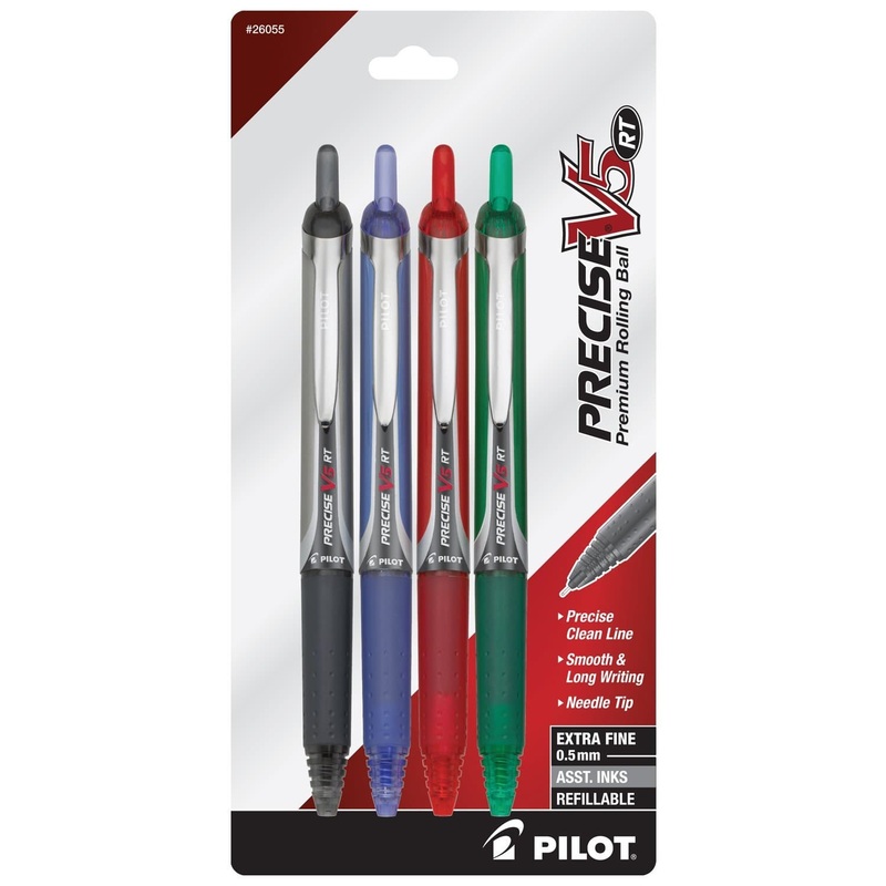 Pilot Precise V5 RT Rollerball Liquid Ink Pens in Assorted Colors – Extra Fine Point – Pack of 4