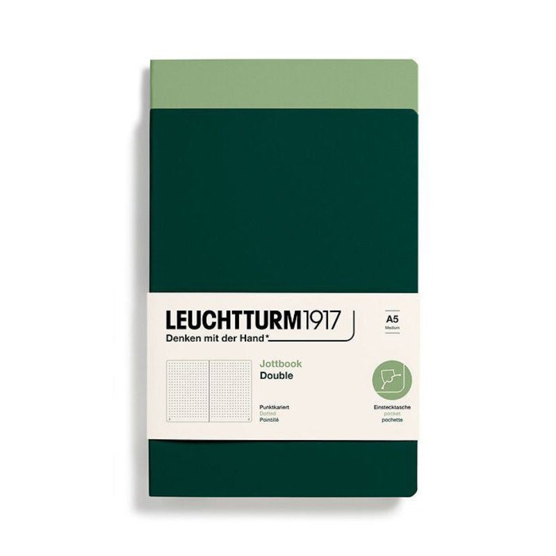 Leuchtturm1917 Jottbook A5 Medium Flexcover Dotted Notebook Set – Sage & Forest Green