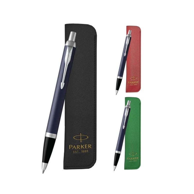 Parker IM Ballpoint Pen Gift Set – Blue with Chrome Trim with Pen Sleeve
