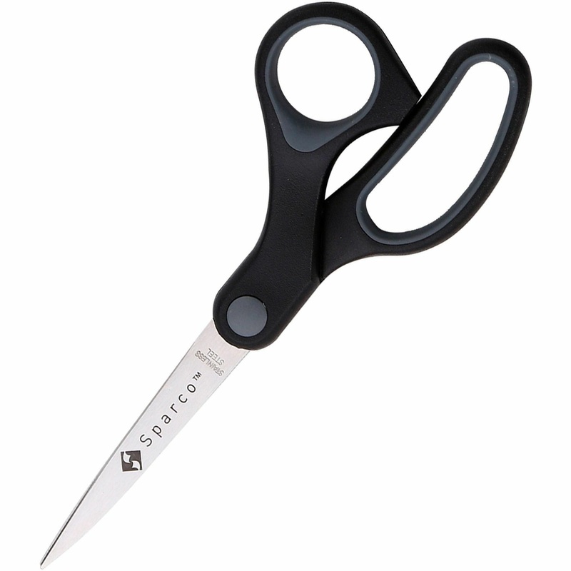 Sparco Straight Scissors w/Rubber Grip Handle – 7″ Overall Length – Straight – Stainless Steel – Pointed Tip – Black, Gray – 1 Each