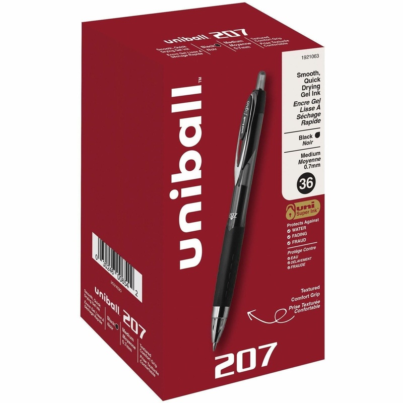 uniball 207 Gel Pen – 0.7 mm Medium Pen Point – Refillable – Retractable – Black Ink – Pigment-based – 36 / Pack