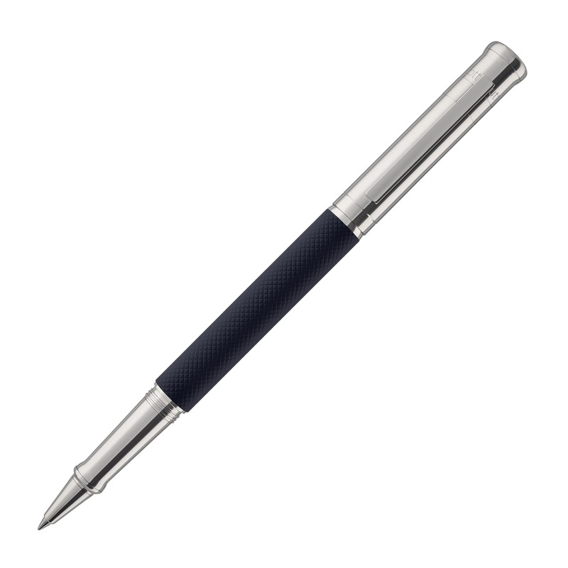 Otto Hutt Design 04 Rollerball Pen in Blue with Checkered Guilloche Cap