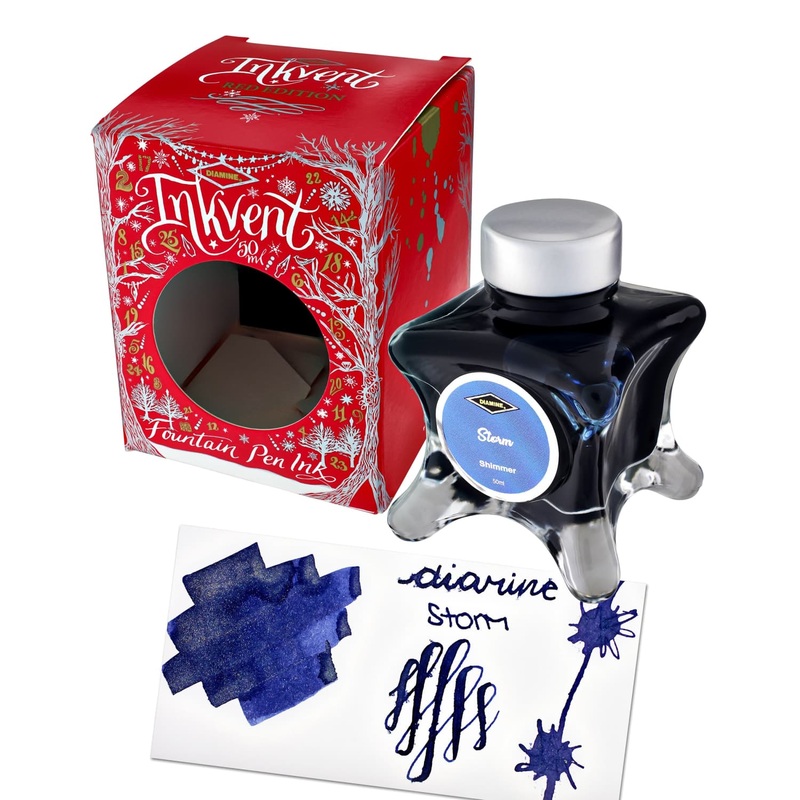 Diamine Inkvent Red Edition Shimmer Bottled Ink in Blue Grey Storm – 50 mL