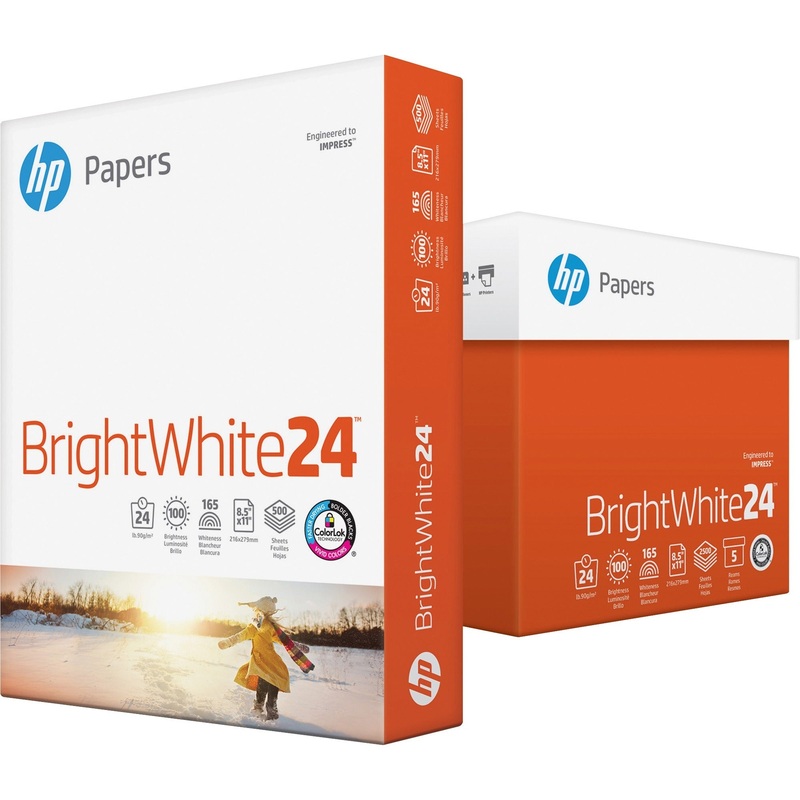 HP Papers BrightWhite24 Office Paper – White – 100 Brightness – Letter – 8 1/2″ x 11″ – 24 lb Basis Weight – Quick Drying, Smear Resistant – White – 500 / Ream
