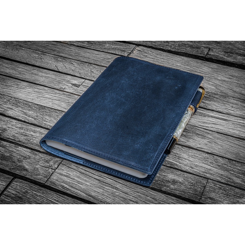 Leather Slim B6 Notebook / Planner Cover – Crazy Horse Navy Blue