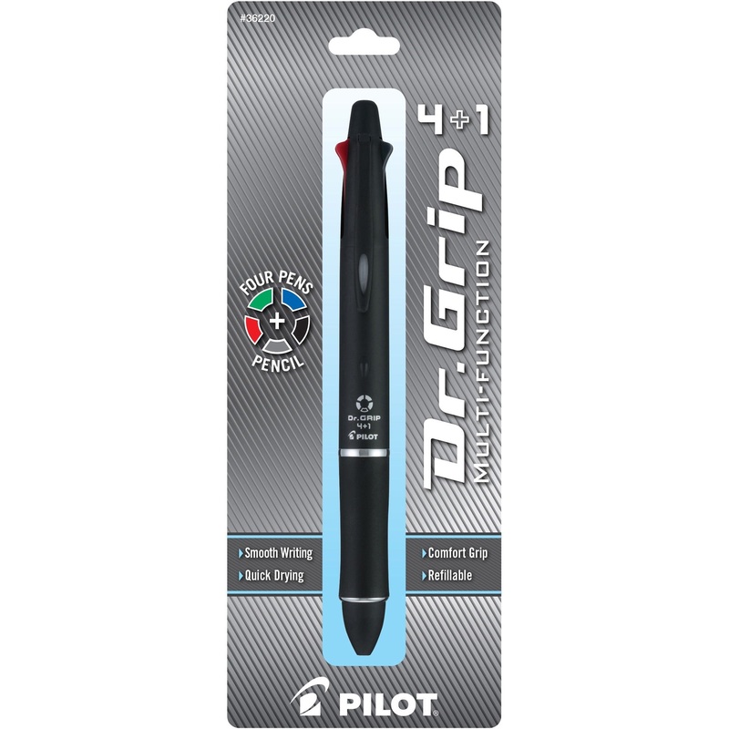 Pilot Dr. Grip Multi 4Plus1 Retractable Pen/Pencil – Fine Pen Point – 0.7 mm Pen Point Size – 2HB Pencil Grade – 0.5 mm Lead Size – Refillable – Black, Blue, Red, Green Ink – Black Barrel – Retractable – Smooth Writing, Quick-drying Ink, Break Resistant,