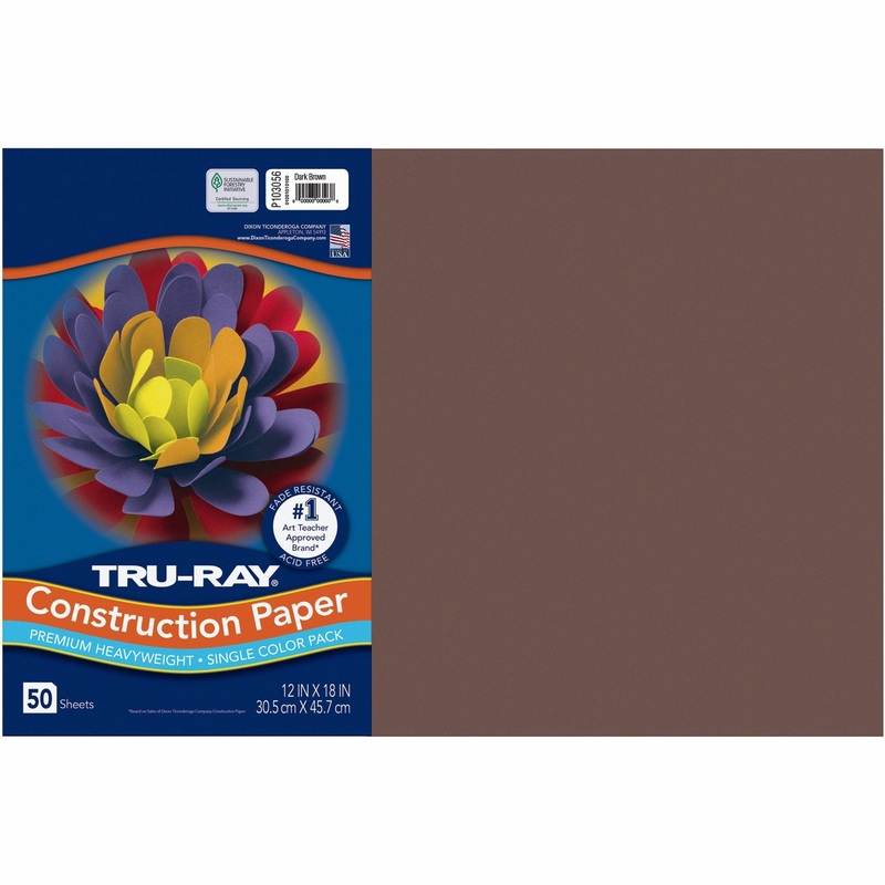 Tru-Ray Heavyweight Construction Paper – 18″ Width x 12″ Length – 76 lb Basis Weight – Dark Brown – Sulphite – 50 / Pack