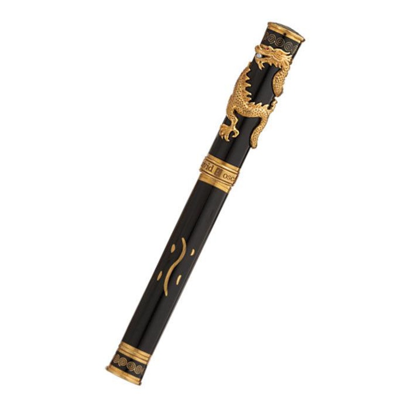 David Oscarson Black Water Dragon Rollerball Pen – Opaque Onyx Black Hard Enamel with Gold Vermeil