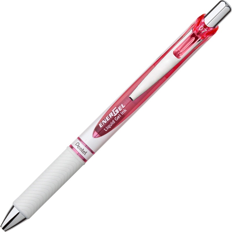 EnerGel Pearl Refillable Gel Pen – 0.7 mm Medium Needle Pen Point – Refillable – Retractable – Pink Ink – Pearl White Barrel – Stainless Steel Tip – 1 Each