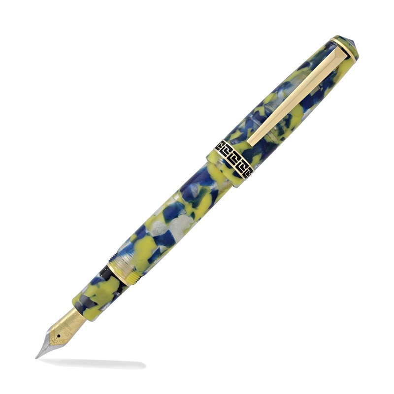 Laban Rosa Fountain Pen in Blue and Yellow Marbled Medium