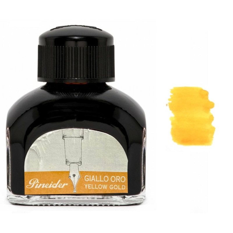 Pineider Fountain Pen Ink Bottle, 75ml Glass Bottle, Yellow Gold