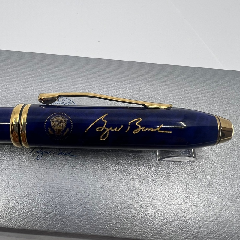 Cross Townsend Marbled Midnight Blue Selectip Rollerball with President George Bush Facsimile Signature & Presidential Seal Engraved on  both the Pen & Box!