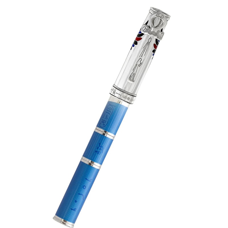 David Oscarson Rosetta Stone Rollerball Pen – Translucent Sapphire Blue and Opaque Black and Red Hard Enamel