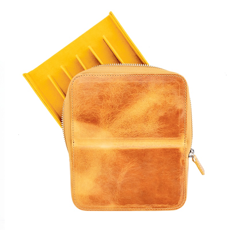 Galen Leather Co. Zipper Magnum Opus 6 Slot Hard Pen Case – Crazy Horse Honey