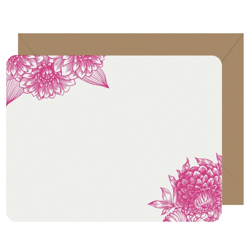 Letterpress Flat Note Card Set – Dahlia