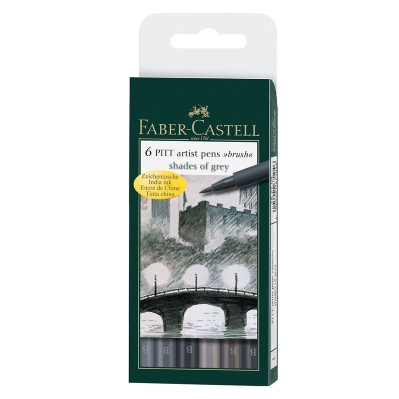 Faber-Castell PITT Artist Brush Pen Set of 6 (Shade of Grey)
