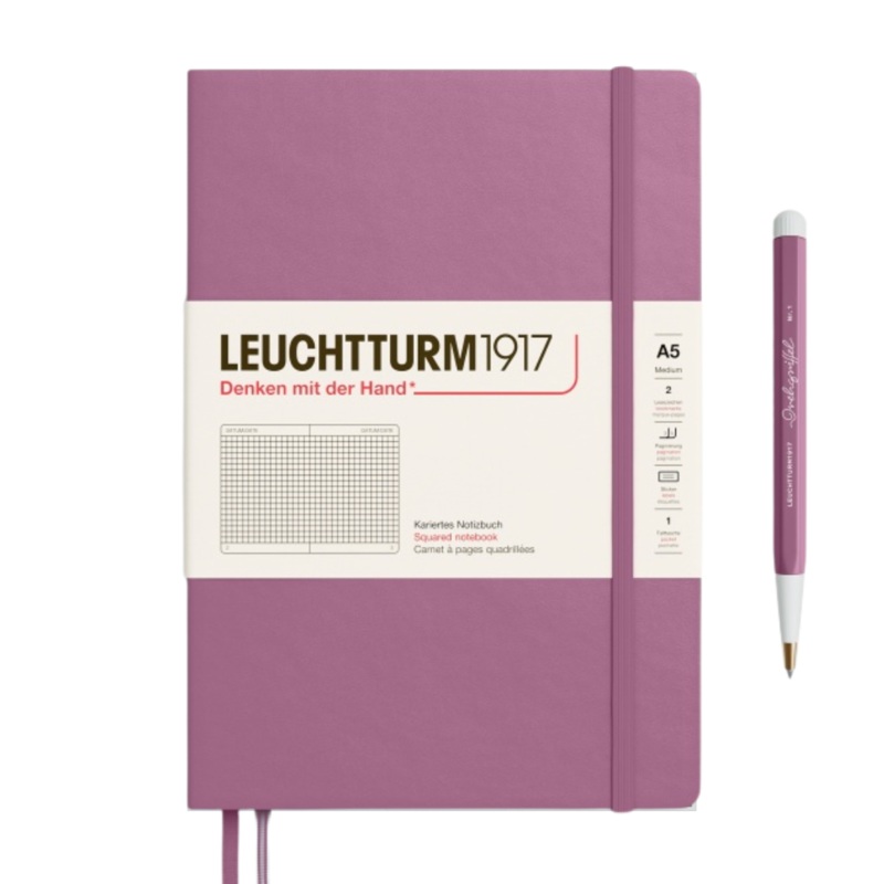 Leuchtturm1917 A5 Medium Hardcover Notebook – Squared / Dusty Rose
