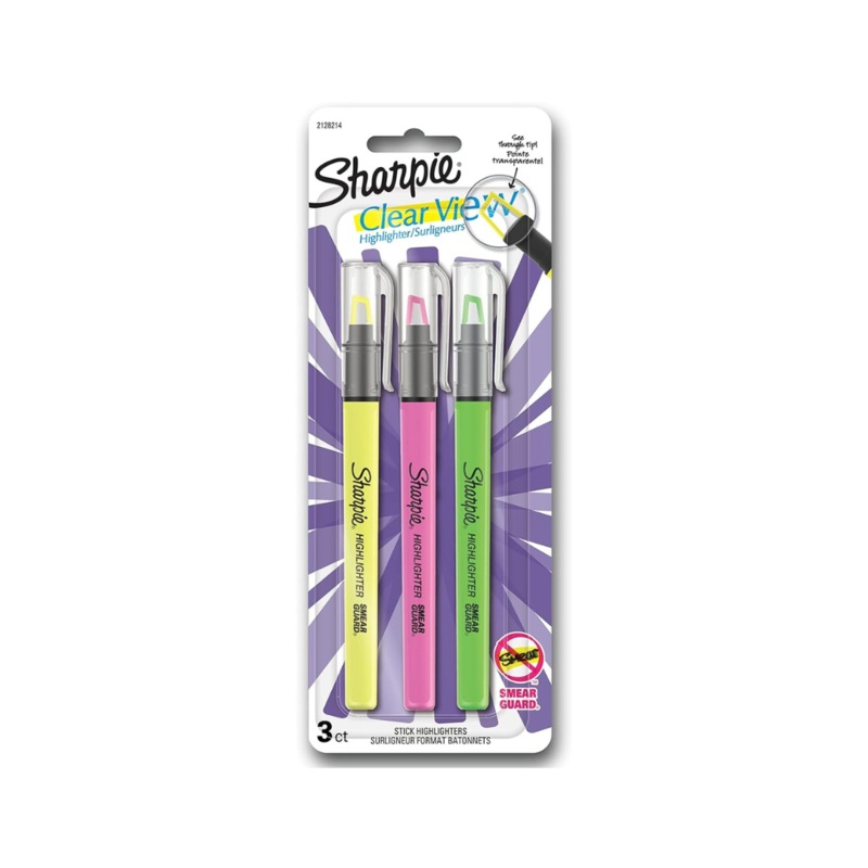 Sharpie Highlighter Clearview Stick Assorted 3CT – (Yellow, Pink, Green)