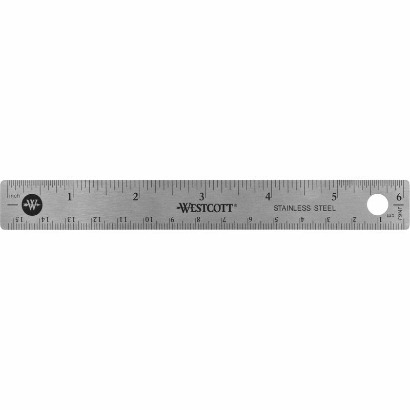 Westcott Stainless Steel Rulers – 6″ Length x 0.8″ Width – 1/16, 1/32 Graduations – Metric, Imperial Measuring System – Stainless Steel – Stainless Steel – 1 Each