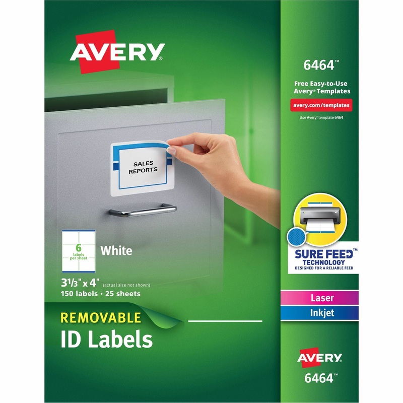 Avery Removable I.D. Labels – 3 21/64″ Width x 4″ Length – Removable Adhesive – Rectangle – Inkjet, Laser – White – Paper – Jam Resistant, PVC-free, Removable – 6 / Sheet – 25 Total Sheets – 150 Total Label(s) – 150 / Pack