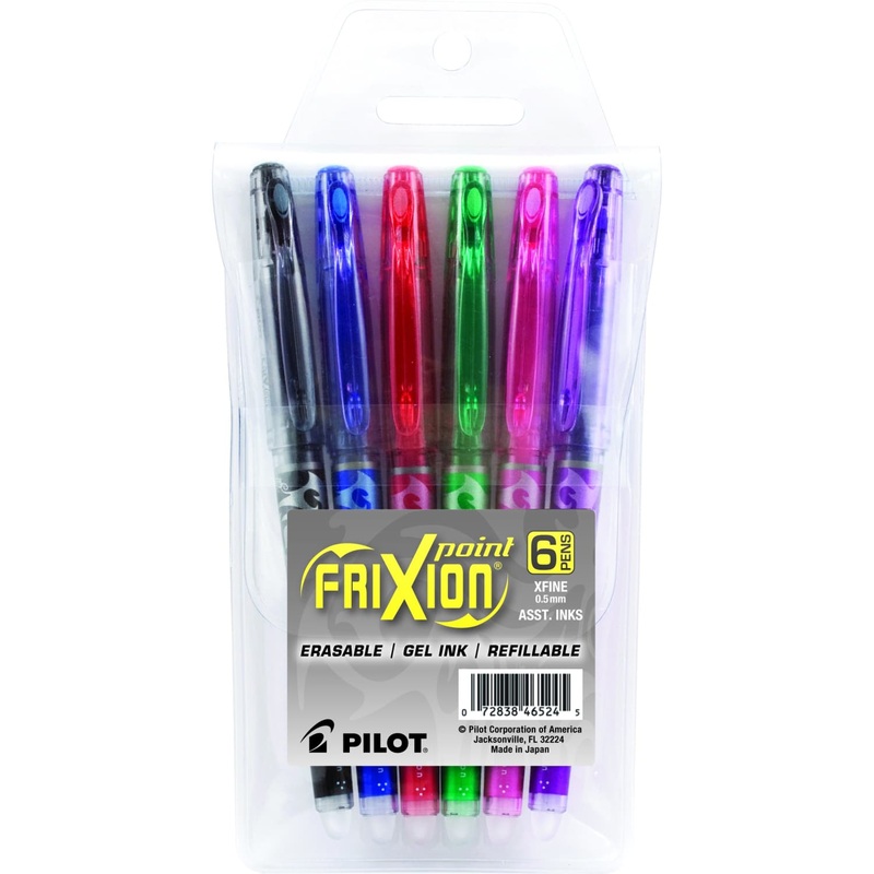 Pilot FriXion Erasable Gel Pens in Assorted Colors – Extra Fine Point – Pack of 6