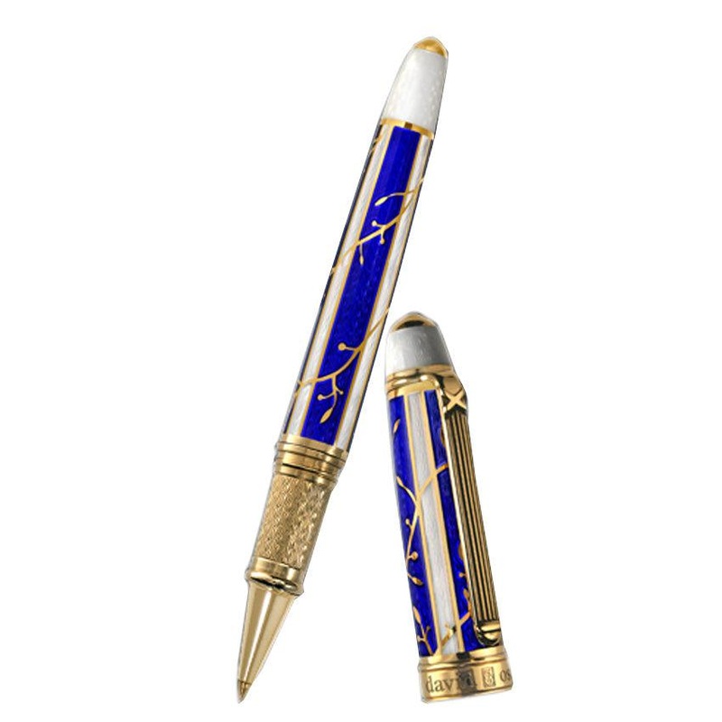 David Oscarson Trellis Rollerball Pen – Limited Edition – Sapphire & White/18k YG Vermeil