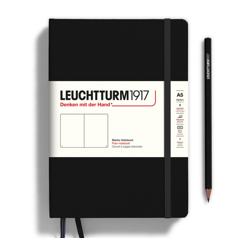 Leuchtturm1917 A5 Medium Hardcover Notebook – Plain / Black