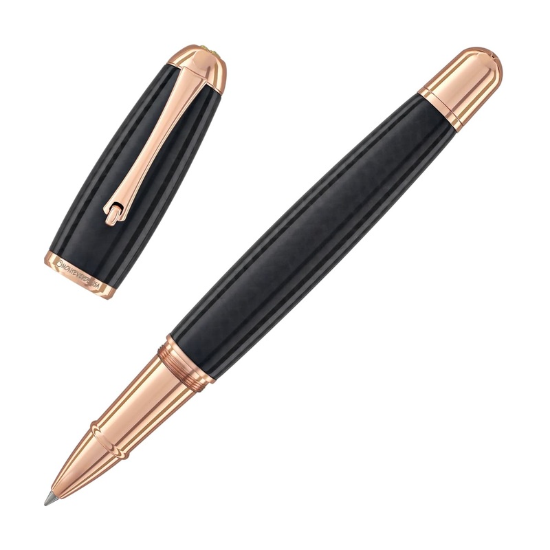 Monteverde Super Mega Rollerball Pen in Carbon Fiber with Rosegold Trim