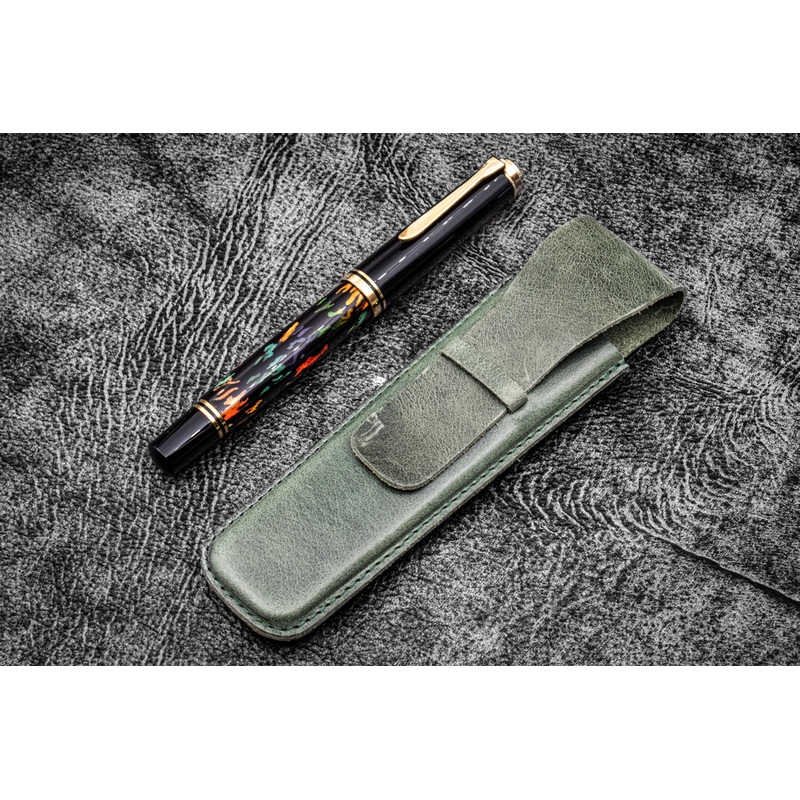 Vintage Slim Leather Pen Sleeve for Single Pen – C.H. Forest Green
