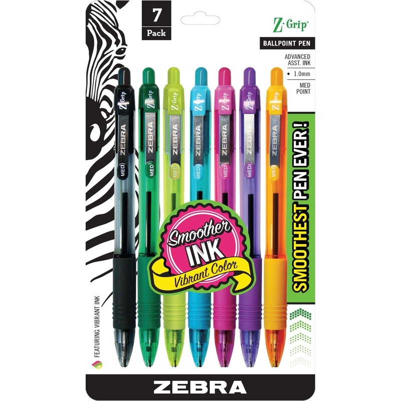 Zebra Z-Grip Retractable Ballpoint Pens – 1 mm Medium Pen Point – Retractable – Assorted Ink – Assorted Barrel – 7 / Pack