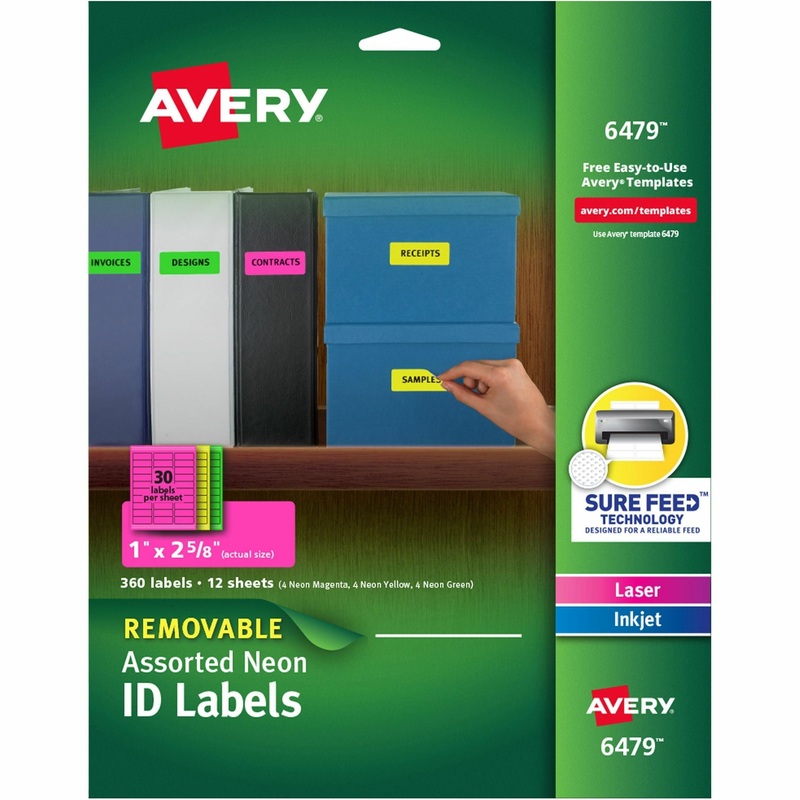 Avery Multipurpose Label – 1″ Width x 2 5/8″ Length – Removable Adhesive – Rectangle – Inkjet, Laser – Neon Green, Neon Magenta, Neon Yellow – Paper – 30 / Sheet – 12 Total Sheets – 360 Total Label(s) – 360 / Pack