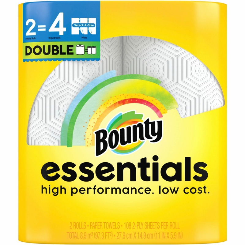 Bounty Essentials Select-A-Size – 2 Ply – 108 Sheets/Roll – White – Paper – 2 Rolls Per PackPack – 8 / Carton