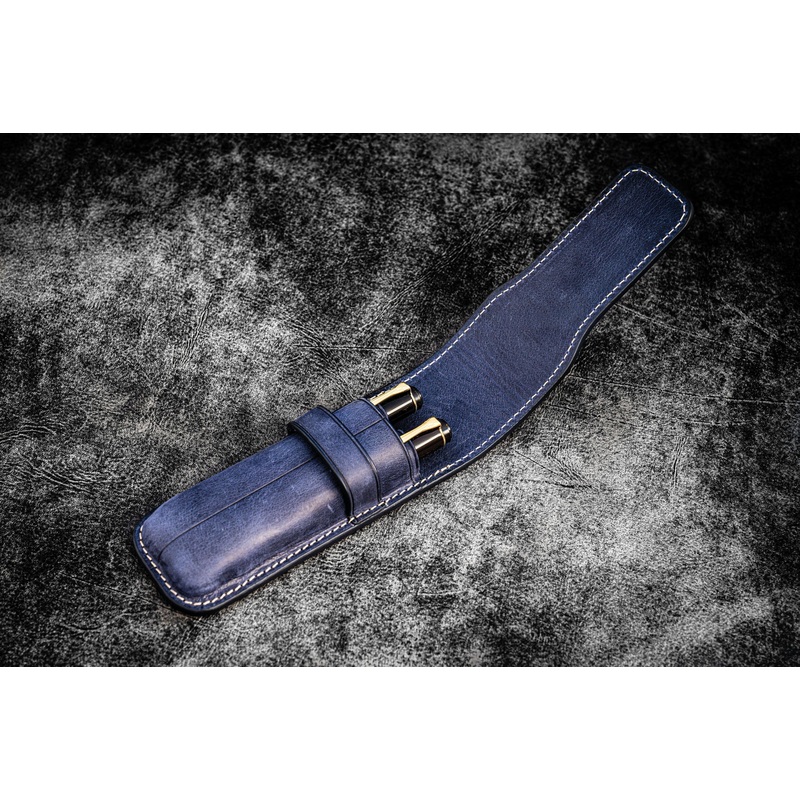 Galen Leather Co. Flap Pen Case for 2 Pens – Crazy Horse Navy Blue