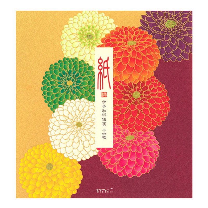 Midori Letter Pad Silk Printed Pompon Chrysanthemum