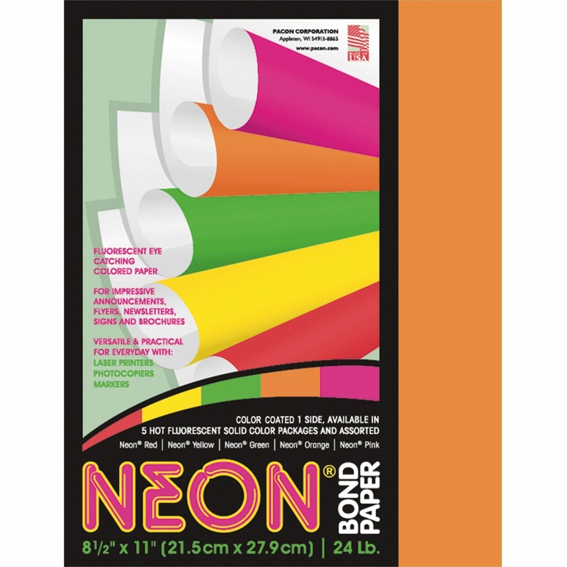 Pacon Neon Bond Paper – Orange – Letter – 8 1/2″ x 11″ – 24 lb Basis Weight – Sustainable Forestry Initiative (SFI) – Neon Orange – 100 / Pack