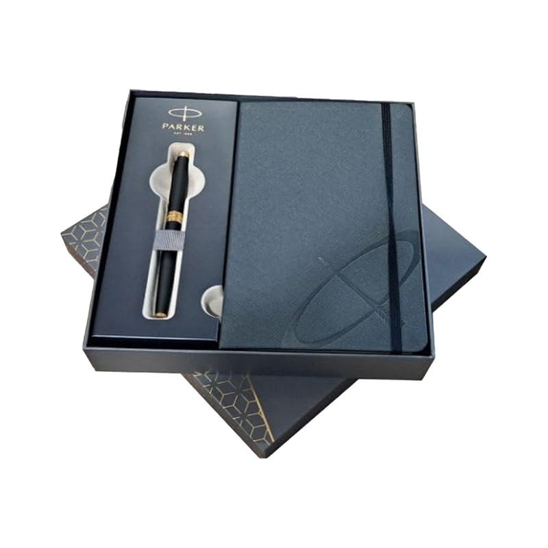 Parker Gift Set – Aster Lacquer Black GT Roller Ball Pen with Black Notebook