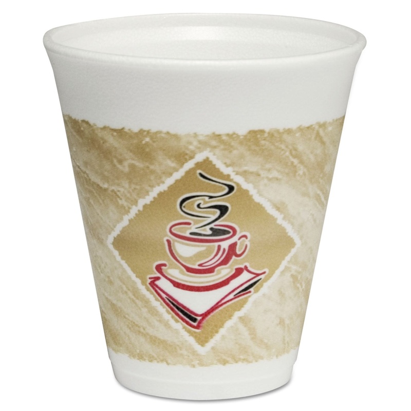 Cafe G Foam Hot/cold Cups, 12oz, White W/brown & Red, 1000/carton