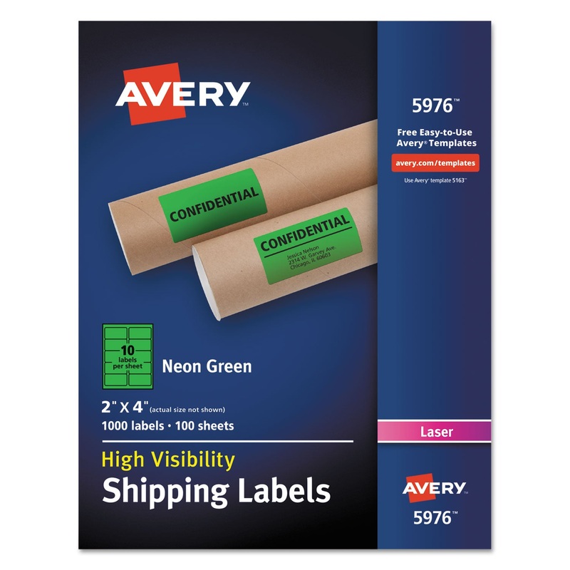 HIGH-VISIBILITY PERMANENT LASER ID LABELS, 2 X 4, NEON GREEN, 1000/BOX
