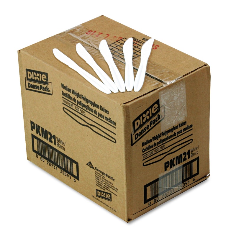 Plastic Cutlery, Mediumweight Knives, White, 1000/carton