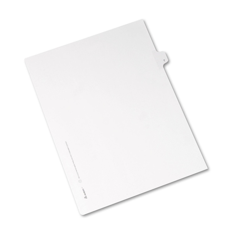 PREPRINTED LEGAL EXHIBIT SIDE TAB INDEX DIVIDERS, ALLSTATE STYLE, 26-TAB, T, 11 X 8.5, WHITE, 25/PACK