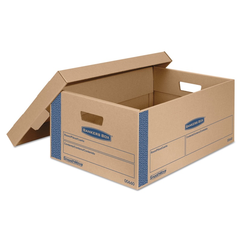 SMOOTHMOVE PRIME MOVING & STORAGE BOXES, LARGE, HALF SLOTTED CONTAINER (HSC), 24″ X 15″ X 10″, BROWN KRAFT/BLUE, 8/CARTON