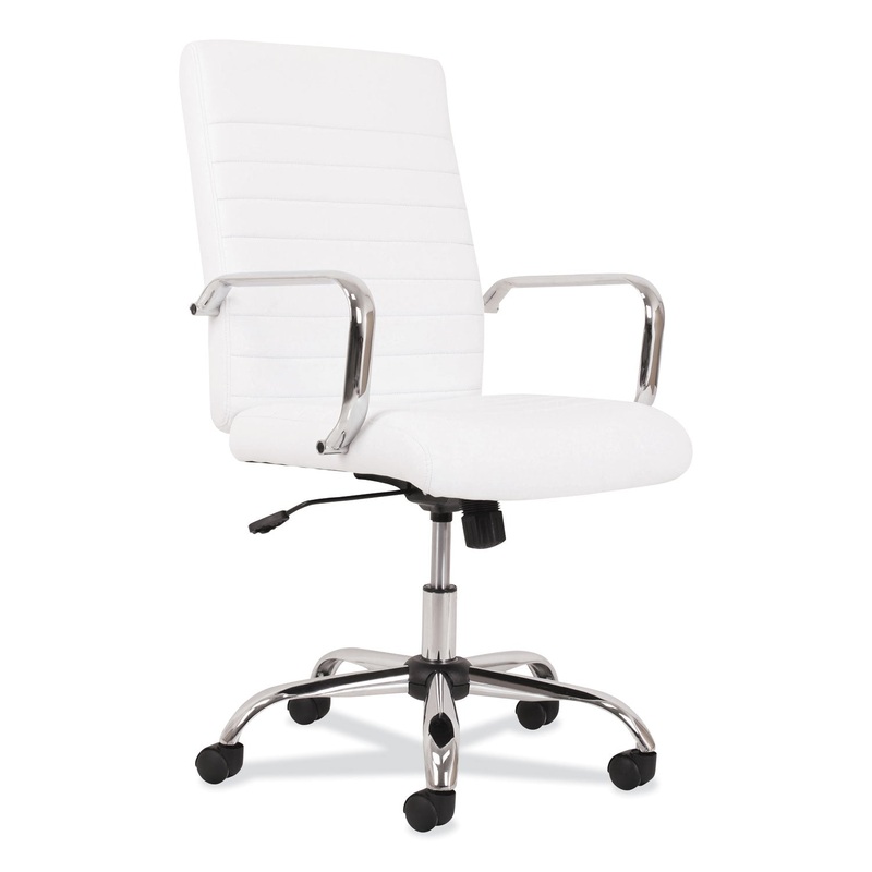 5-THIRTEEN MID-BACK EXECUTIVE LEATHER CHAIR, SUPPORTS UP TO 250 LBS., WHITE SEAT/BACK, CHROME BASE
